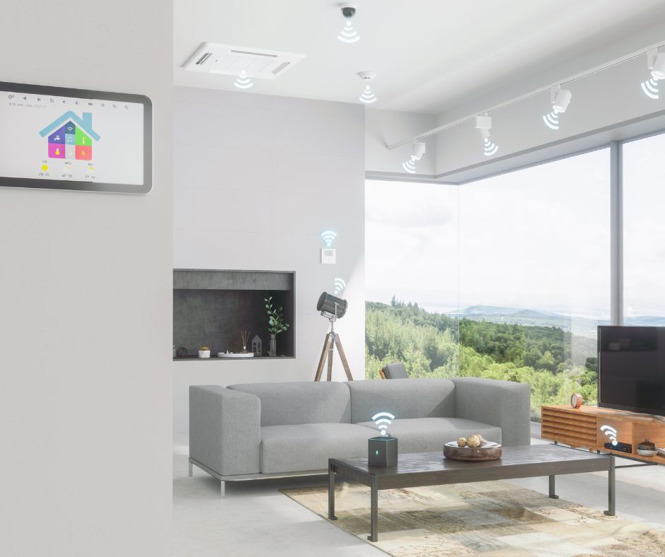 Modern living room with a ducted air conditioning wall controller